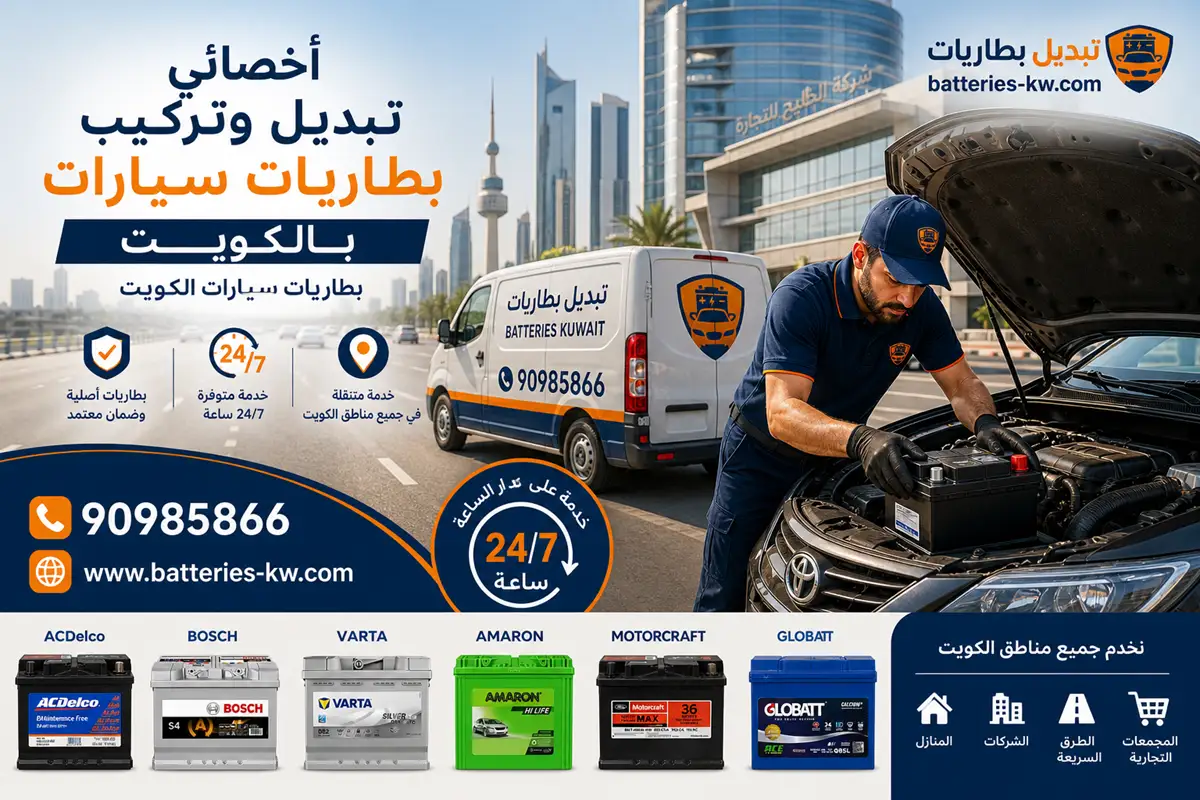أخصائي تبديل بطاريات سيارات الكويت، خدمة 24 ساعة
